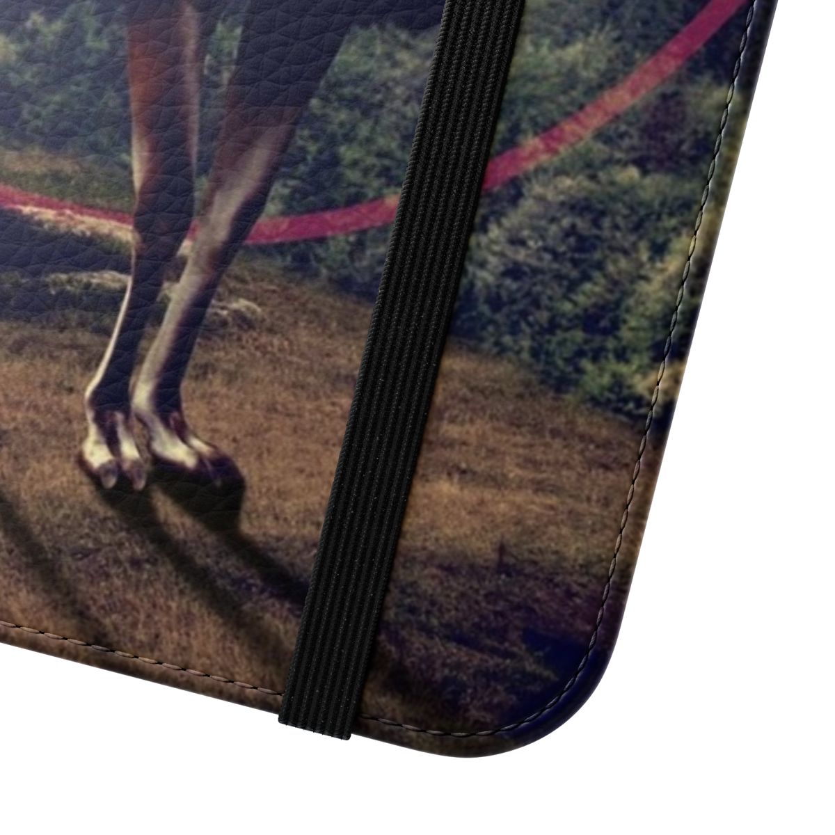 Vibrant llama-themed phone case with a collage design featuring a llama, van, and other graphic elements - Close Up