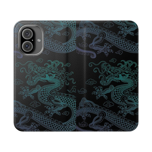 Blue dragon-themed flip phone case cover