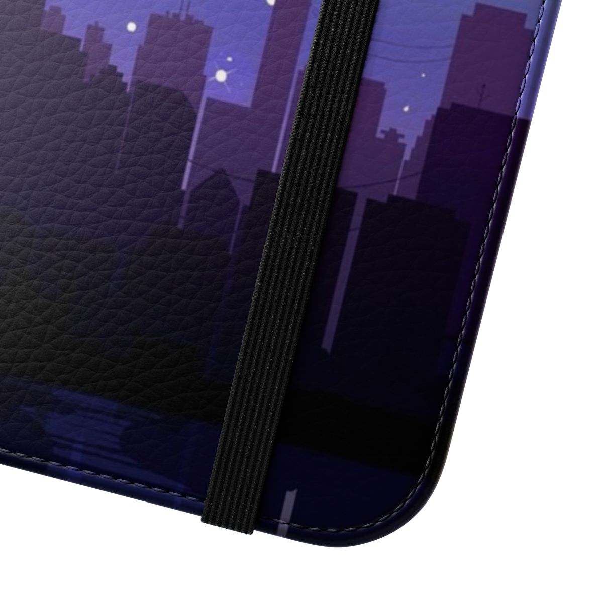 A vibrant phone case cover featuring a pixel art cityscape in pride flag colors against a starry night sky. - Close Up