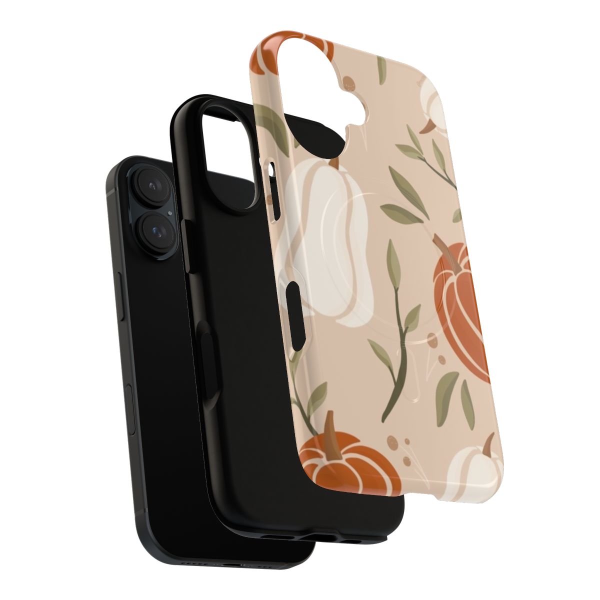 Pumpkin spice-themed magnetic and tough phone cases with fall leaves design - Layers