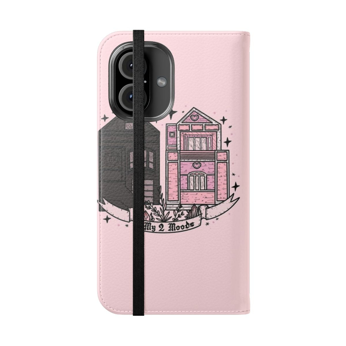 Pastel goth, creepy cute flip cover phone case with witchy, magical design - Folded Front