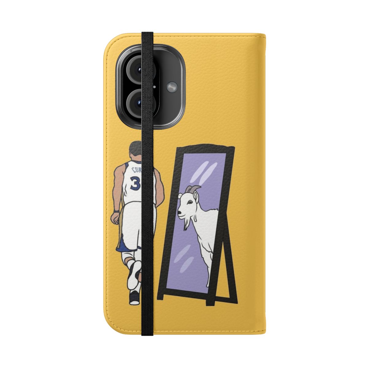 A stylish phone case featuring a basketball design inspired by NBA star Stephen Curry. - Folded Front