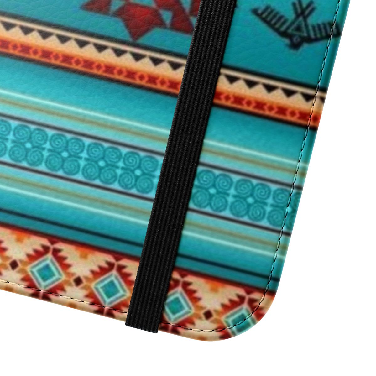 Colorful Aztec print design on a flip phone case - Close Up