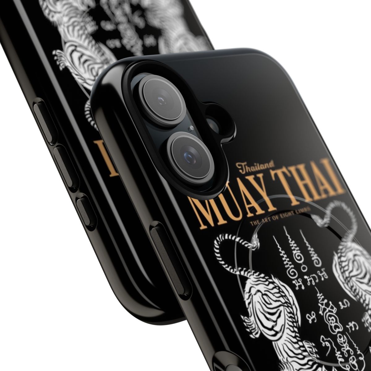 Tough phone case with a classic Muay Thai twin tiger design - Detail