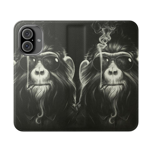 Smoke 'Em Ape-Inspired Flip Phone Case with Chimpanzee Graphic