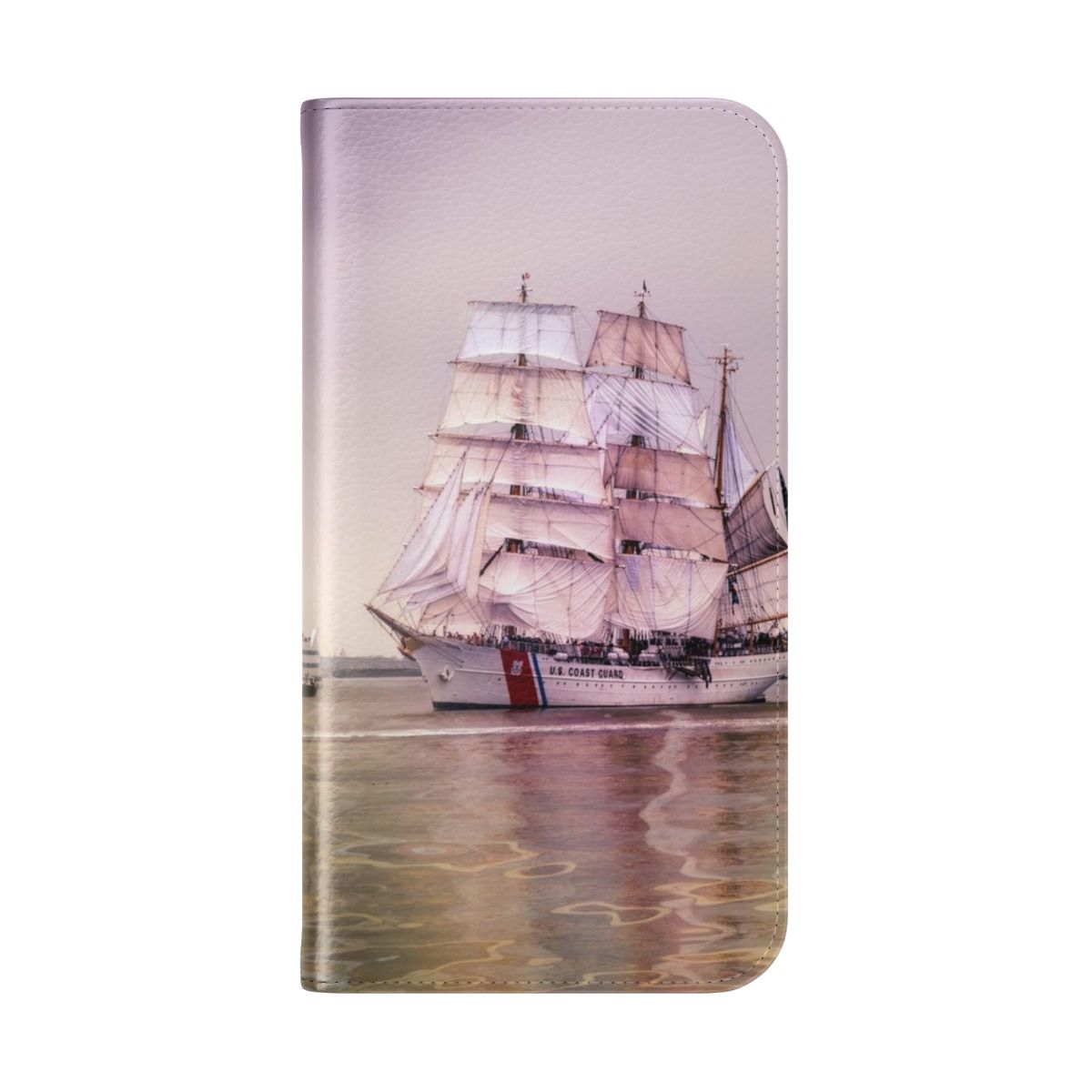 Tall ships sailing in Boston harbor with USCG insignia on phone case - Folded Back