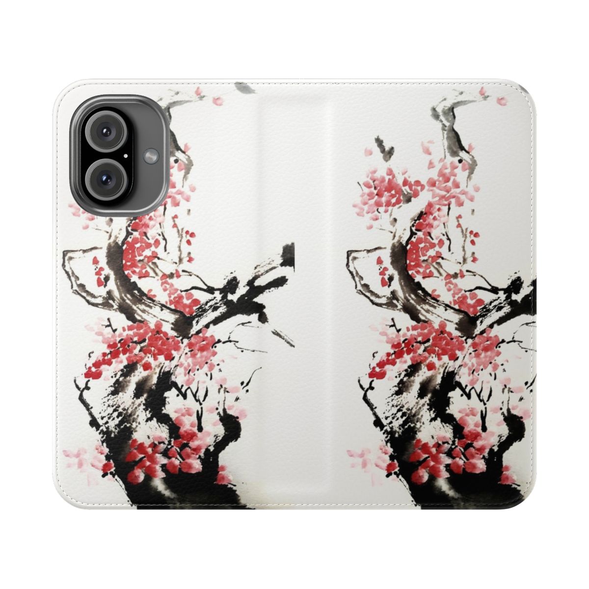 Cherry blossom Japanese ink painting design on a flip cover phone case