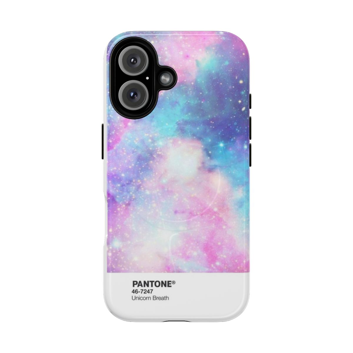 Magnetic phone case with a colorful galaxy unicorn breath design