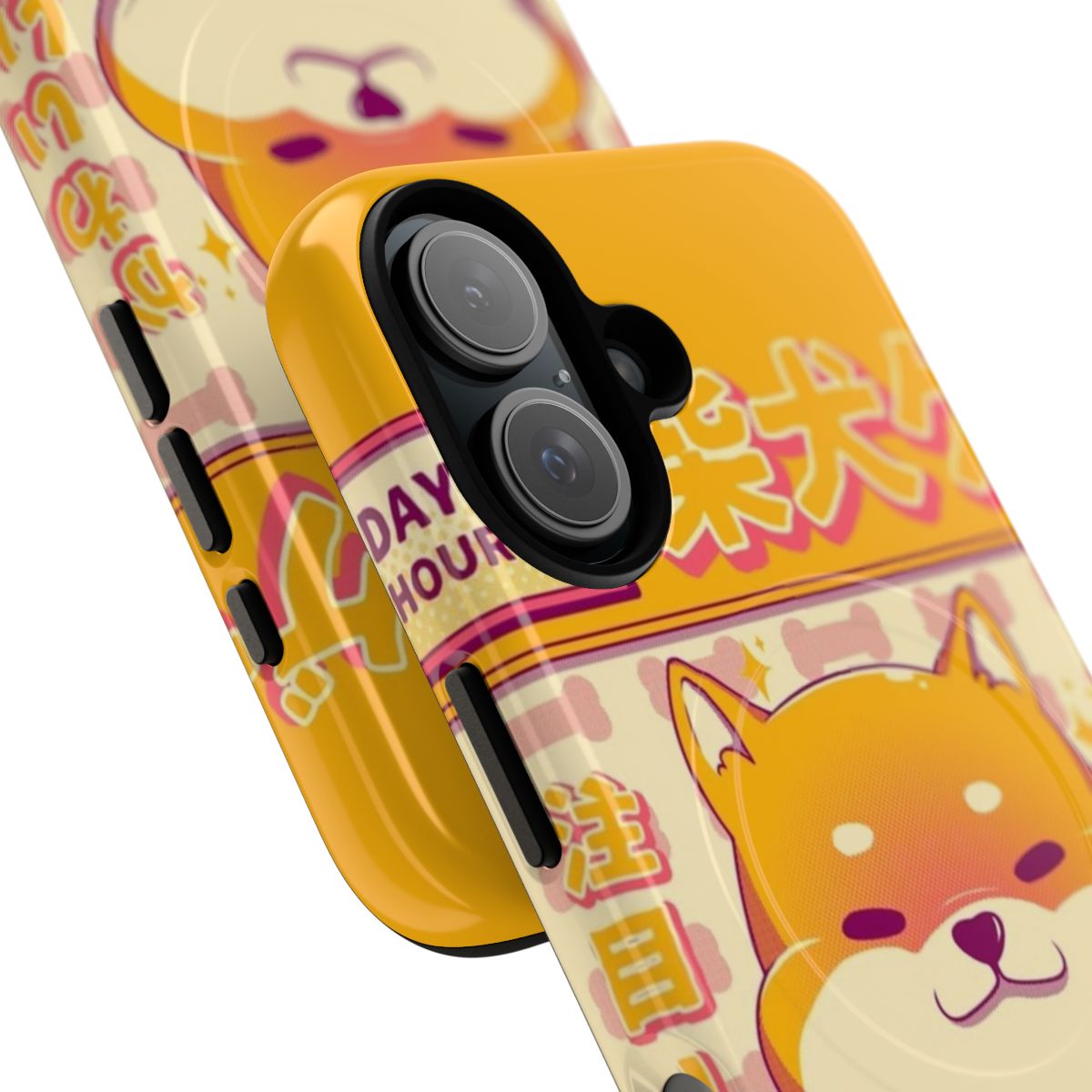 Magnetic tough phone case with a shiba inu design in a retro game style - Detail