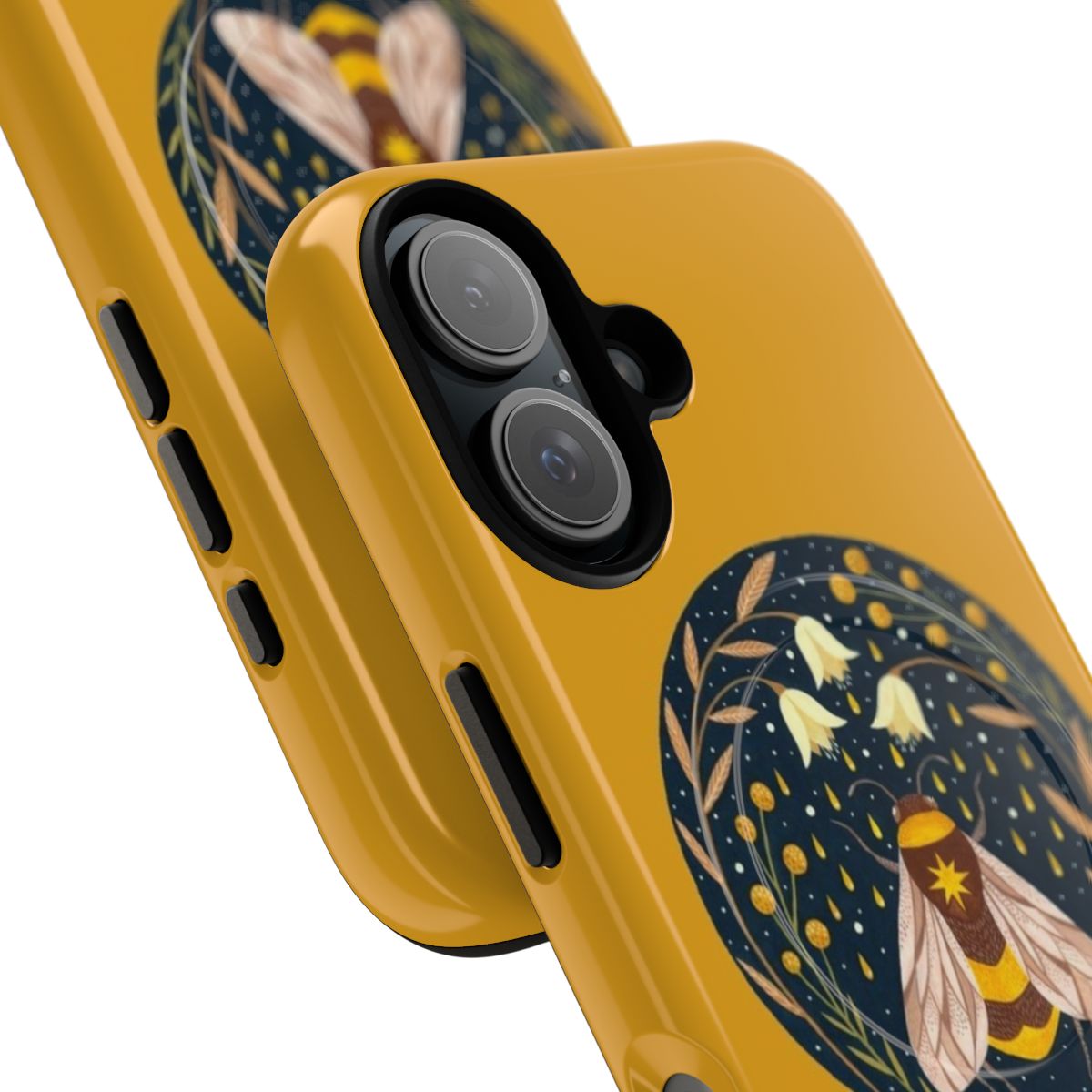 A magnetic phone case with a bee and floral design, offering protection and style for your device. - Detail