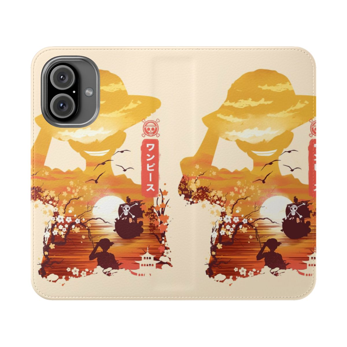 Flip cover phone case featuring characters from the popular anime and manga series One Piece.