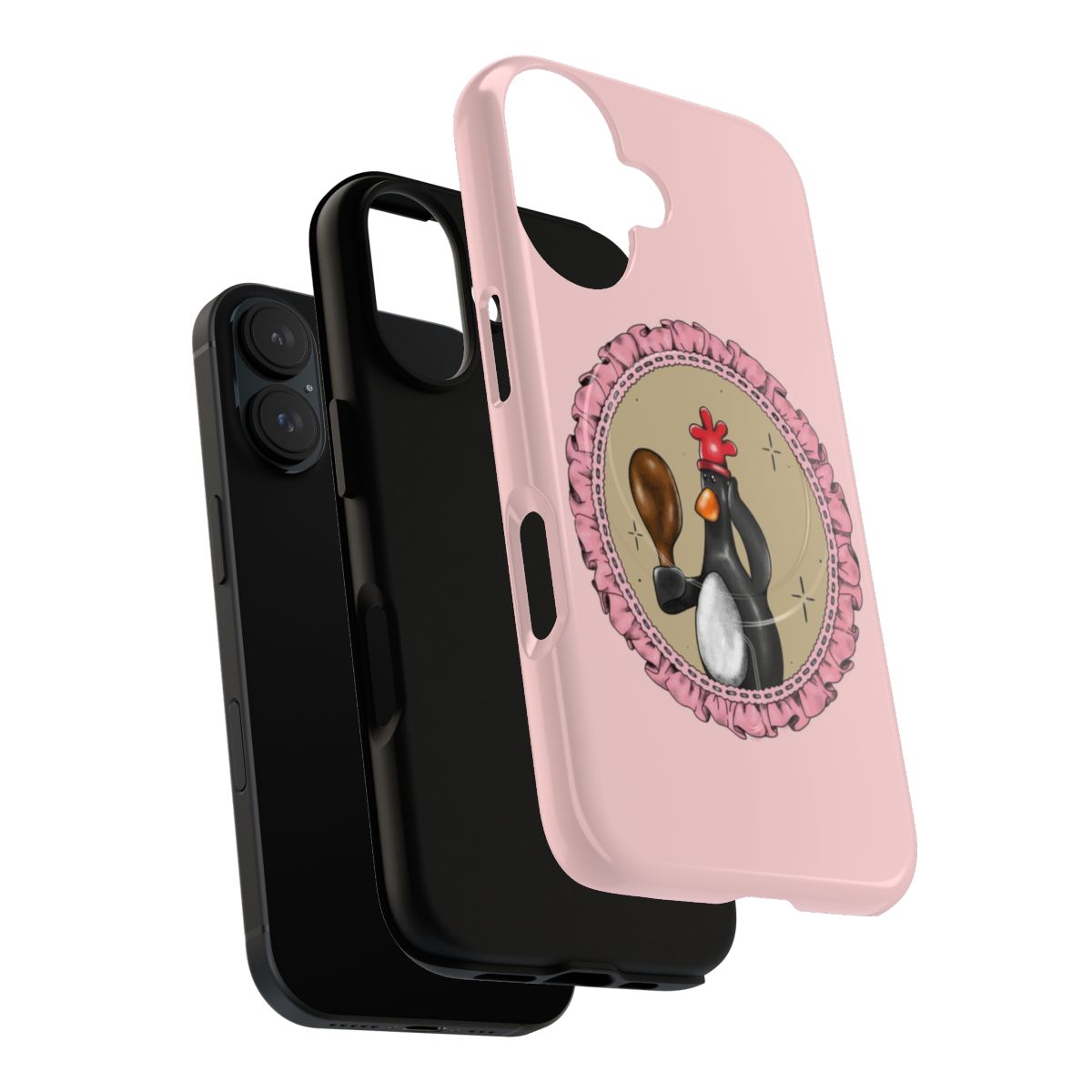 Pastel pink phone case with coquette feather and sparkle details for a feminine, aesthetic look. - Layers