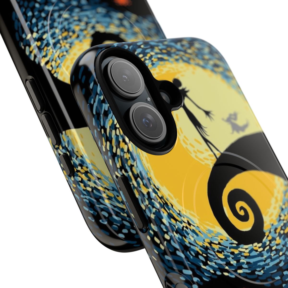 Minimalist phone case with a starry night, jack skellington, and other nightmare before christmas inspired design elements - Detail