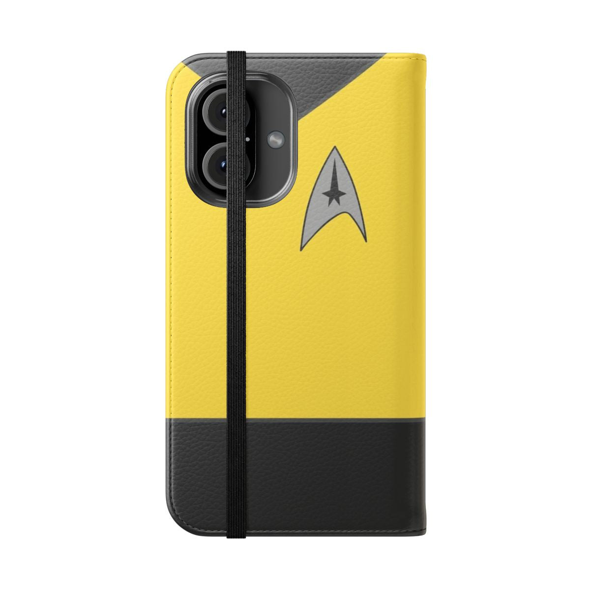 Yellow flip phone case with sci-fi design - Folded Front