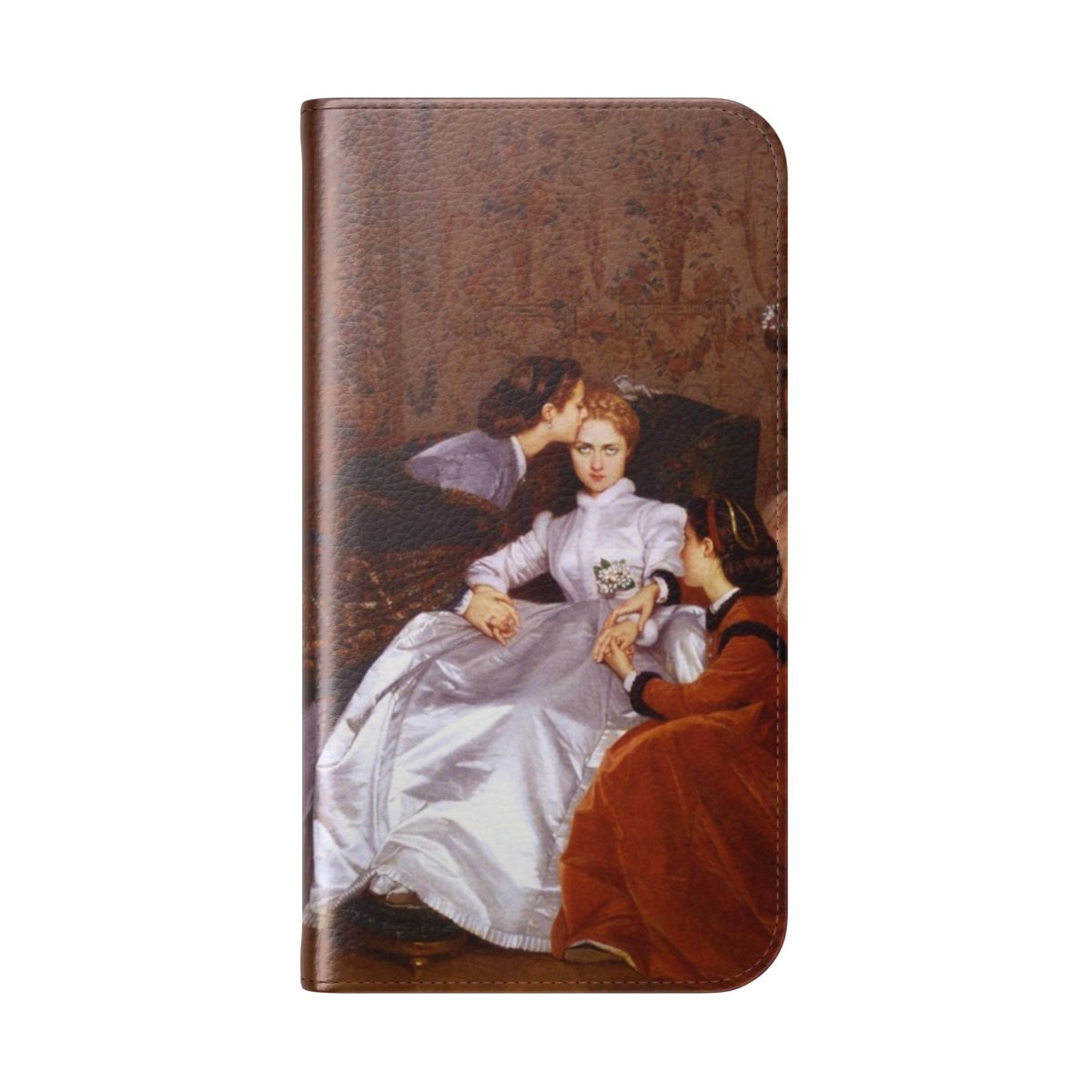 A flip cover phone case with a romantic, ethereal design inspired by the artwork of Auguste Toulmouche. - Folded Back