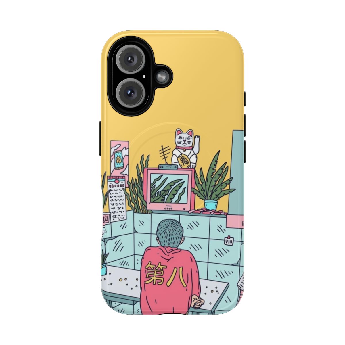 Colorful neon Asian-inspired artwork on a magnetic, tough phone case