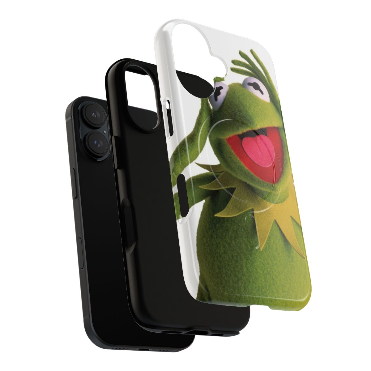 A durable, magnetic phone case featuring a stylized Kermit the Frog design. - Layers