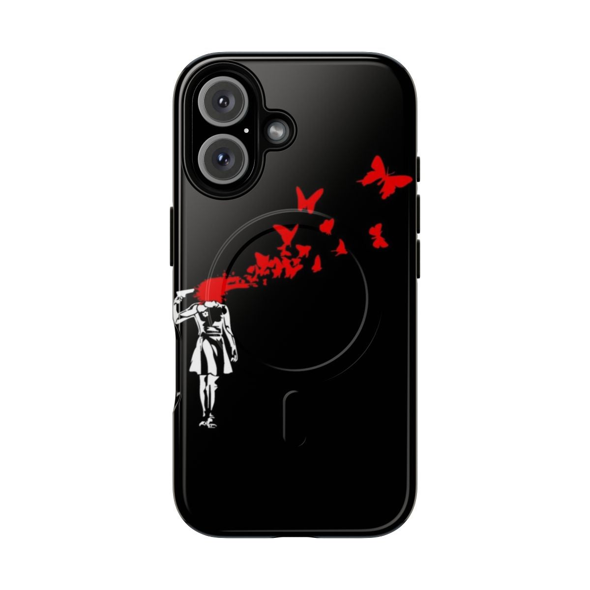 Banksy-inspired phone case with a girl and butterfly design