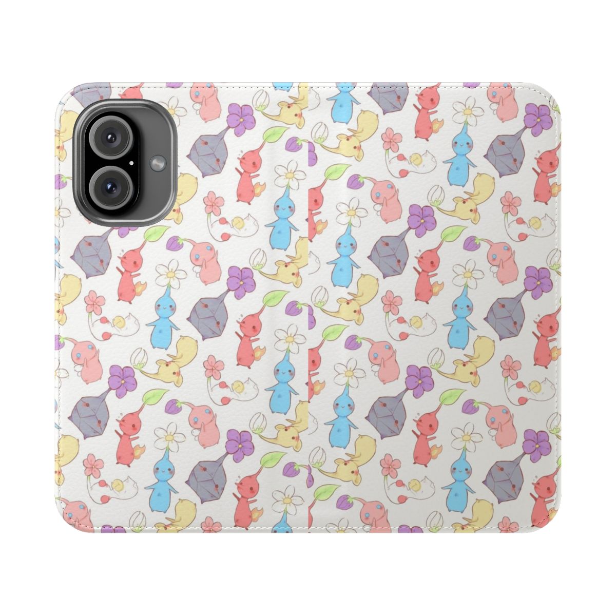 Pastel phone case featuring a cute Pikmin-style floral pattern