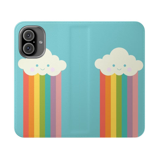 Vibrant, minimalist flip phone case in rainbow colors for Pride celebrations