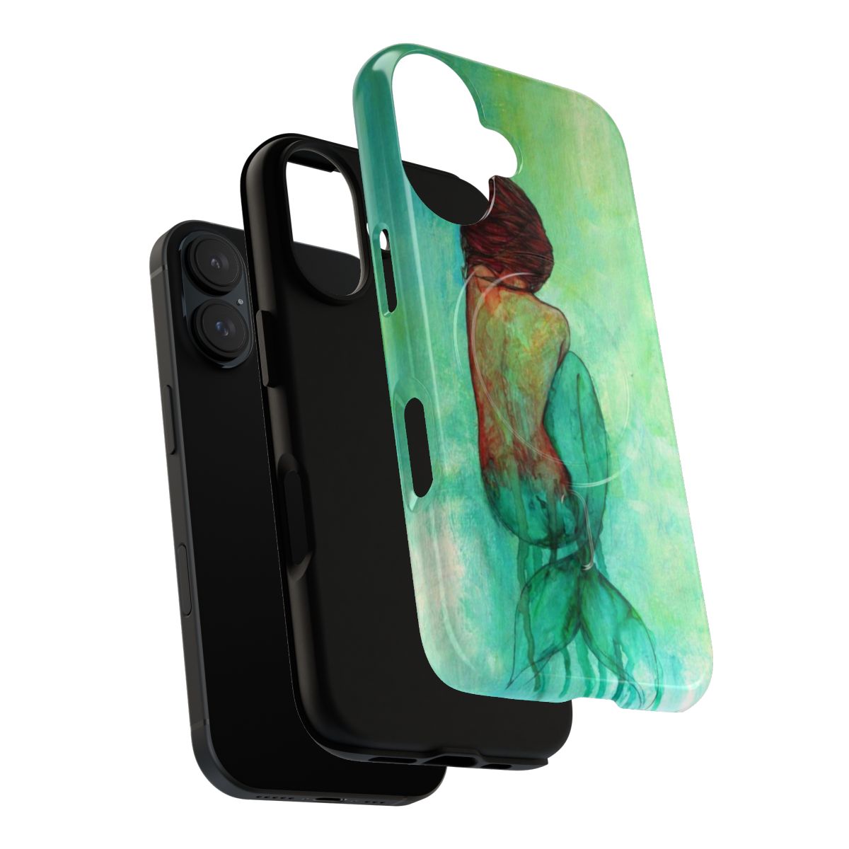 Vibrant watercolor design of a mermaid on a protective phone case - Layers