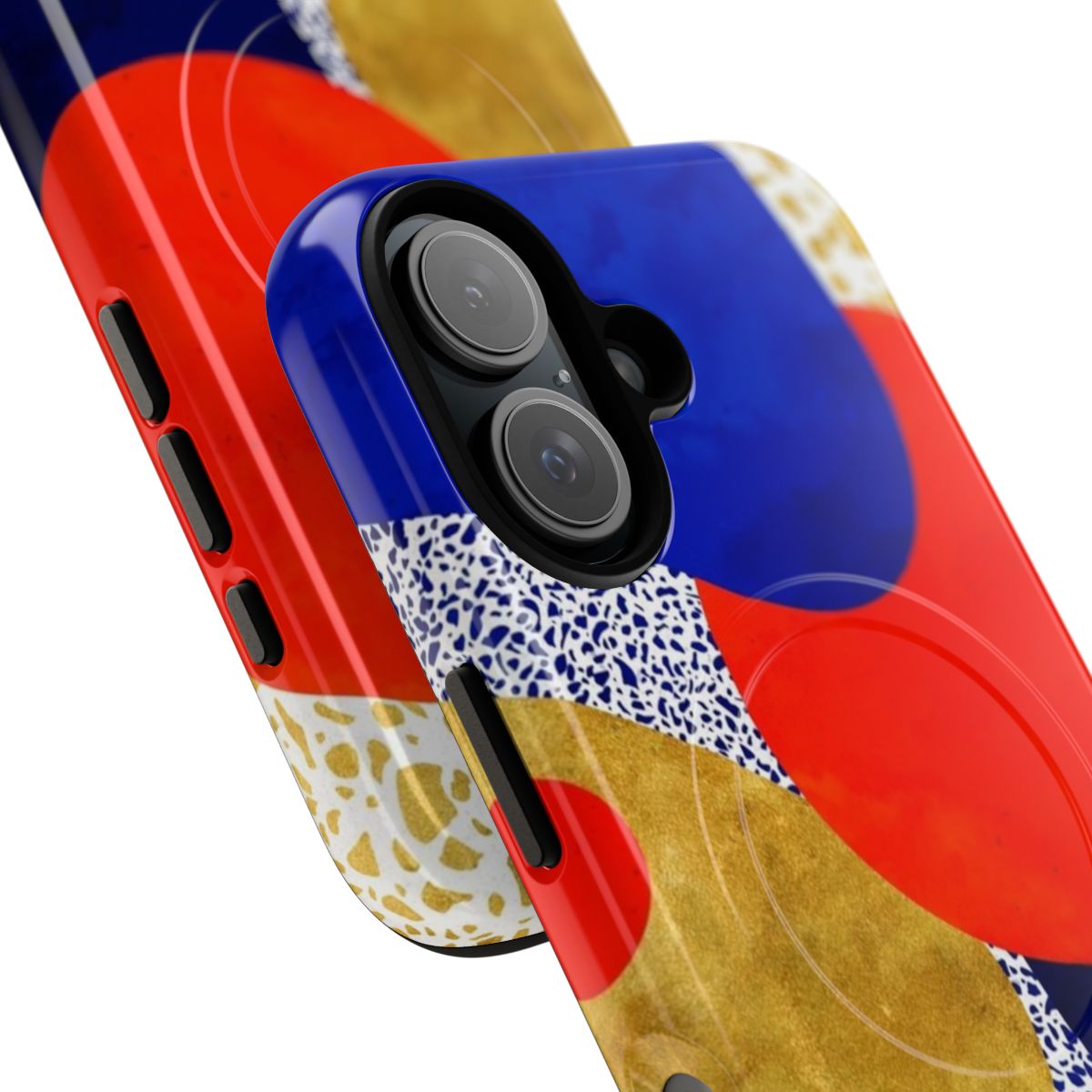 Terrazzo galaxy pattern phone case in blue, yellow, and orange shades - Detail