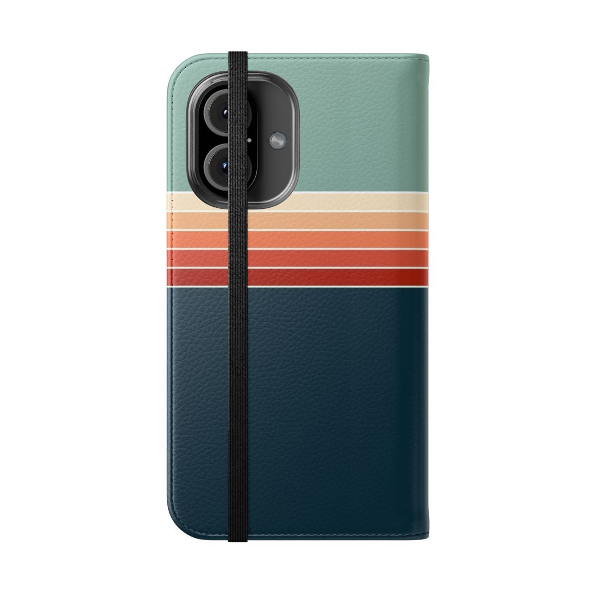 Vintage-inspired striped phone case in retro 70s colors and patterns - Folded Front