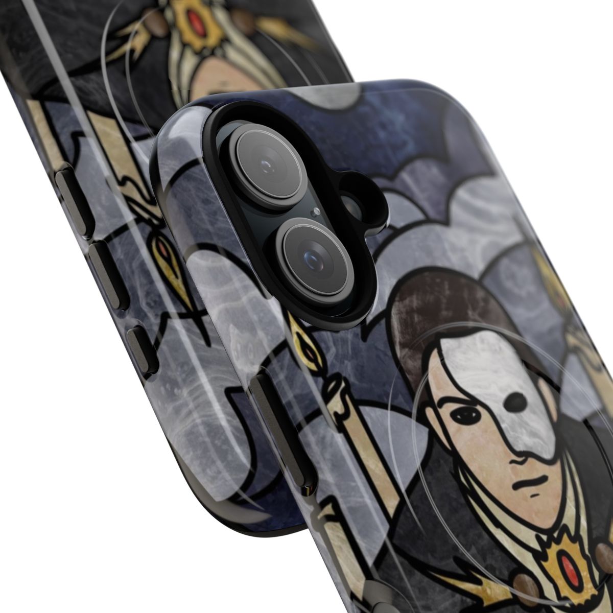 Stained glass-inspired phone case with a dark, gothic design reminiscent of The Phantom of the Opera - Detail