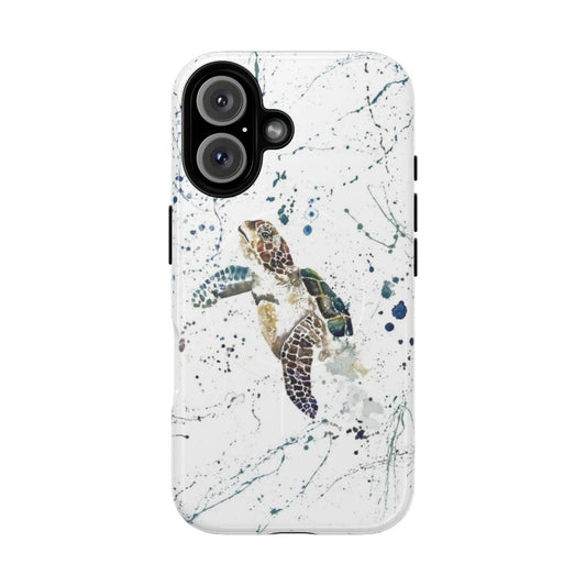 Watercolor painting of a turtle on a protective phone case