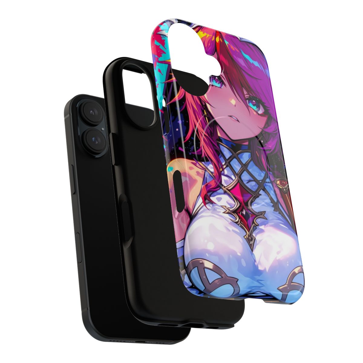 Genshin Impact inspired phone case featuring Rosaria and Teyvat landscapes - Layers