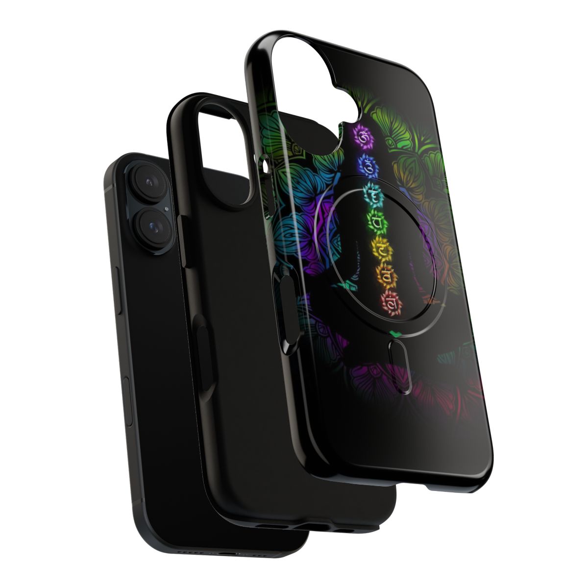 Vibrant mandala art phone case featuring the seven chakra symbols - Layers