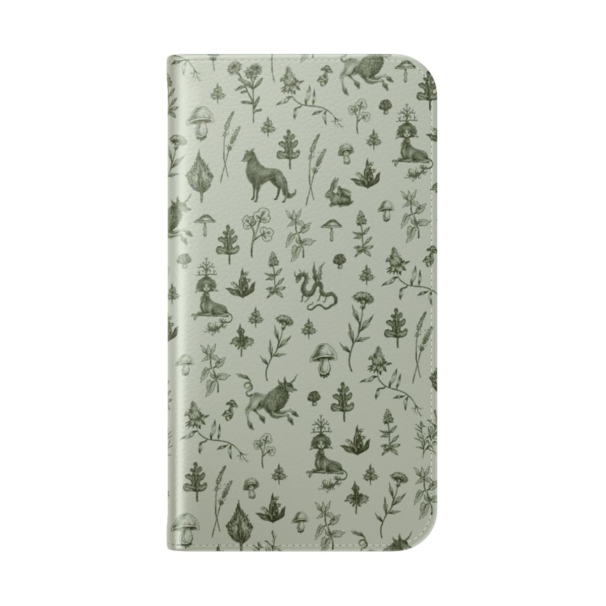 Vintage-inspired medieval fantasy phone case with floral and foliage design - Folded Back