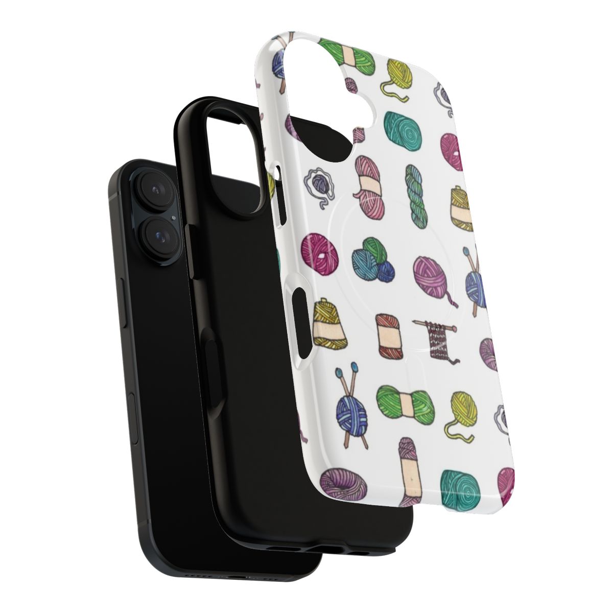 Colorful watercolor illustration of knitting balls of yarn on a durable phone case. - Layers