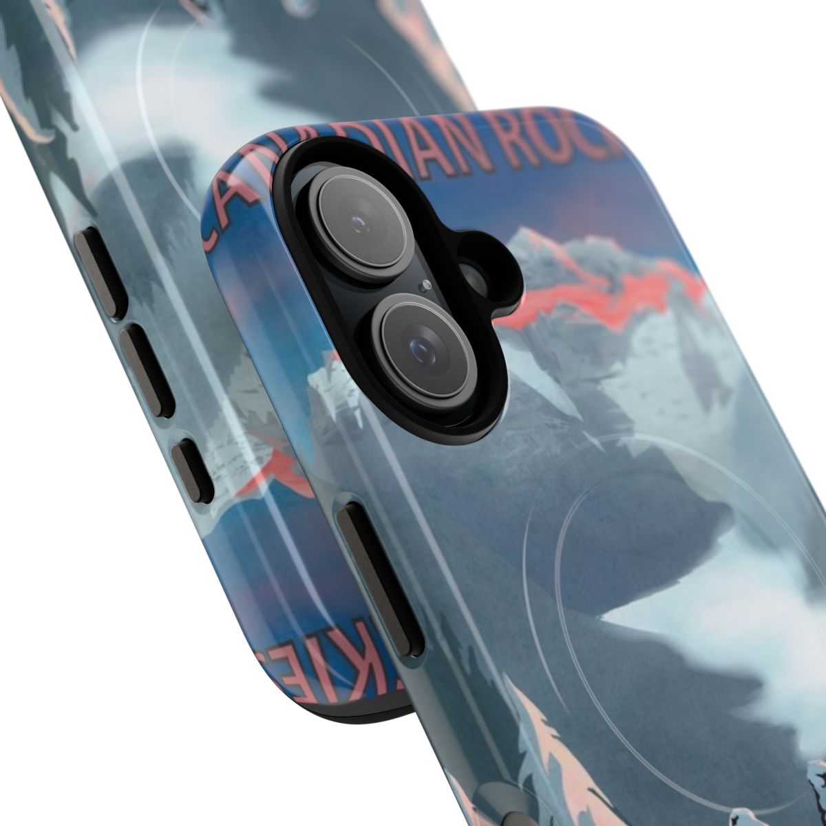 Retro snowboard therapy magnetic tough cases featuring a scenic winter landscape and mountain sunset - Detail