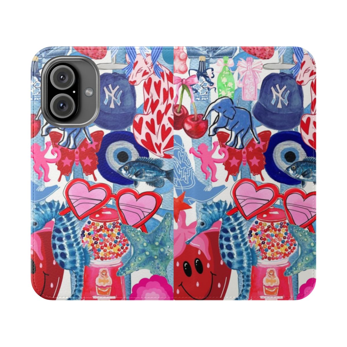 Colorful and vibrant preppy pink and blue collage phone case