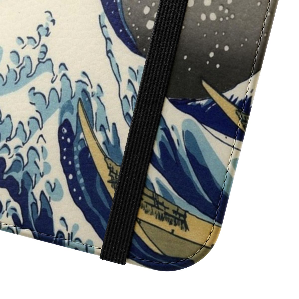 Flip cover phone case with the iconic Great Wave off Kanagawa design - Close Up