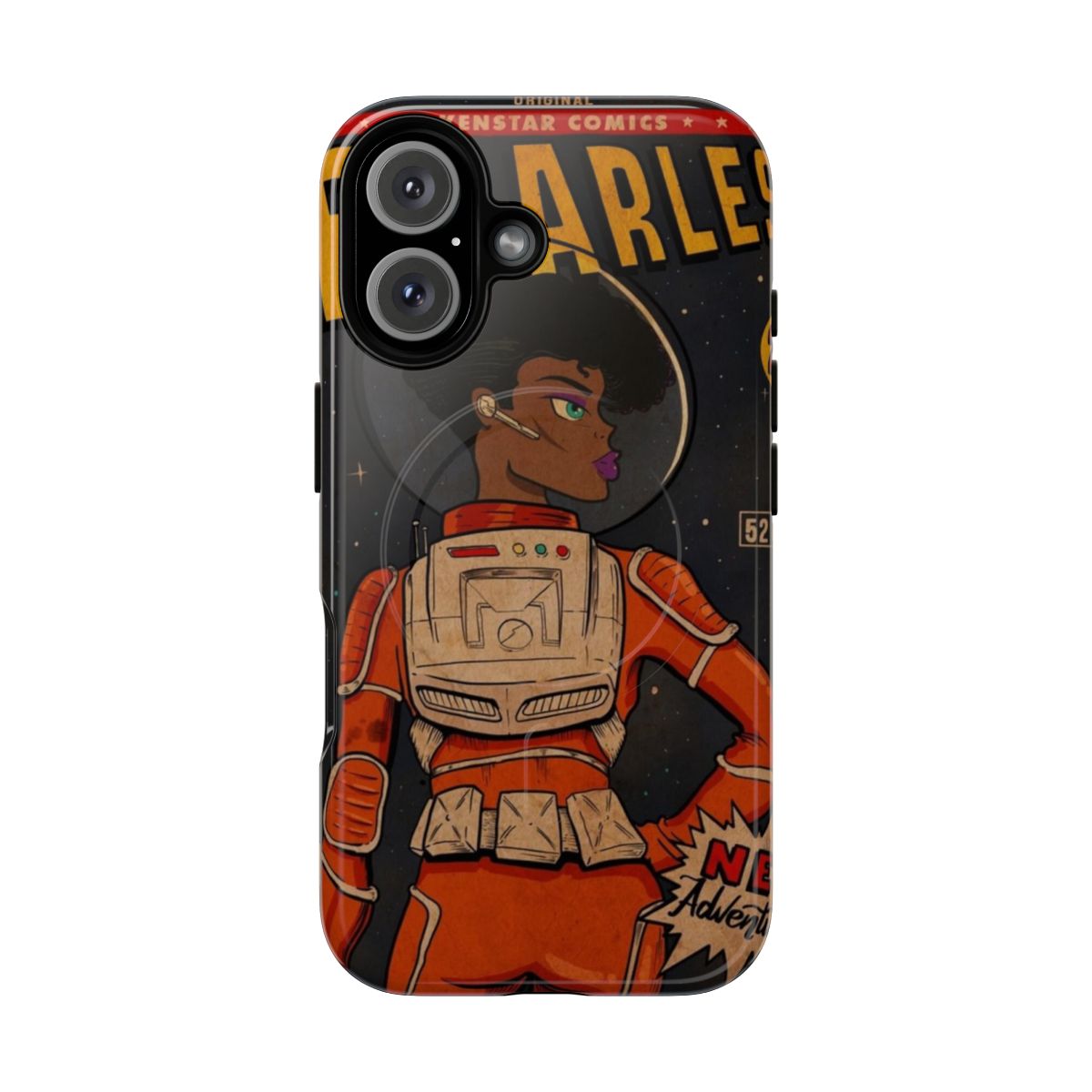 Fearless sci-fi-inspired phone case with astronaut, space, and adventure graphics