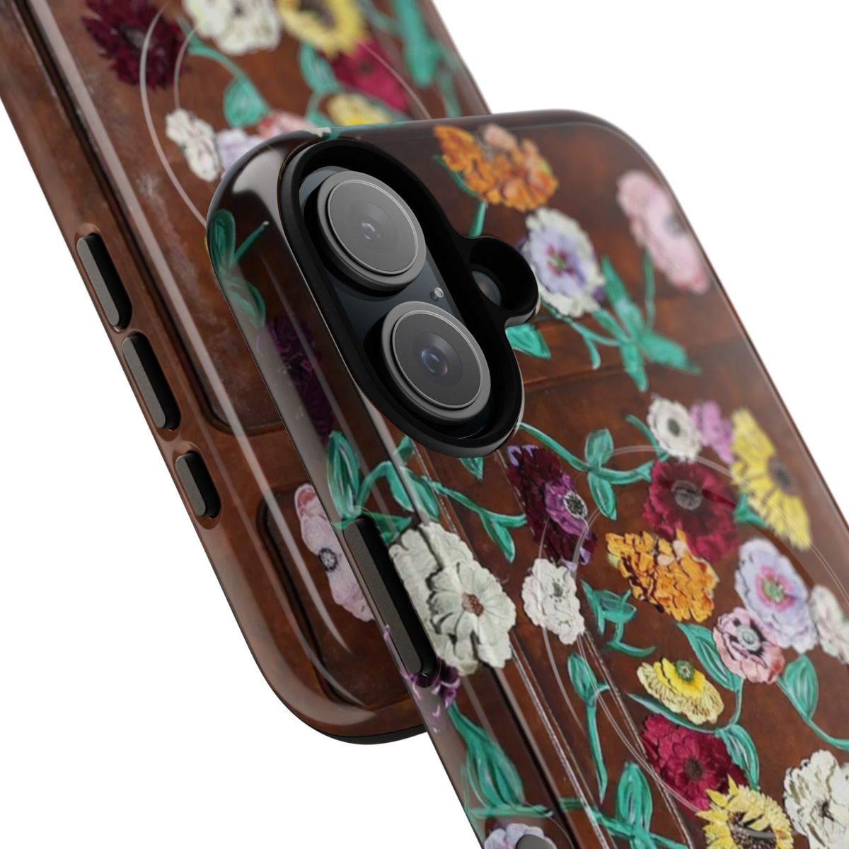 Floral and rainbow-colored phone case featuring a piano design, optimized for Taylor Swift Eras Tour fans. - Detail