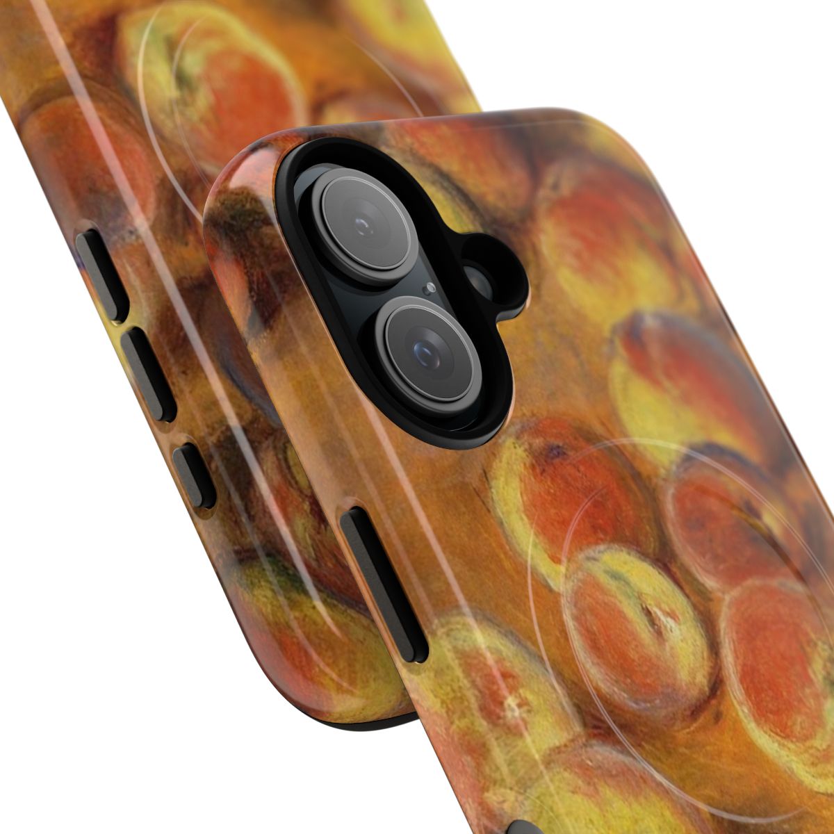 A vibrant, botanical-inspired phone case featuring the impressionist painting "Peaches" by Claude Monet. - Detail