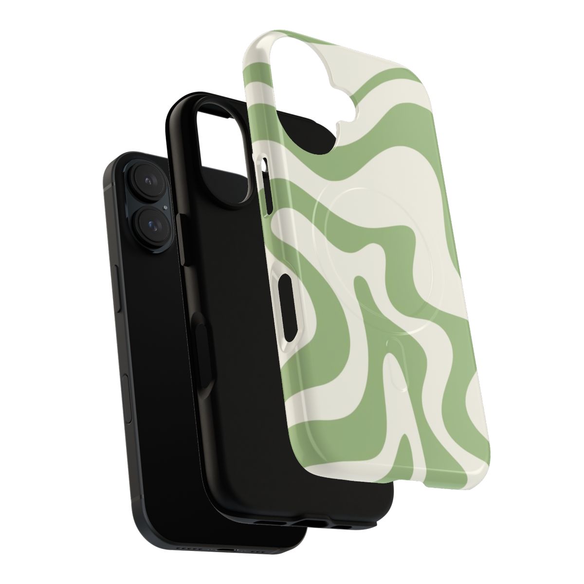 Retro abstract liquid swirl pattern phone case in sage green and cream - Layers