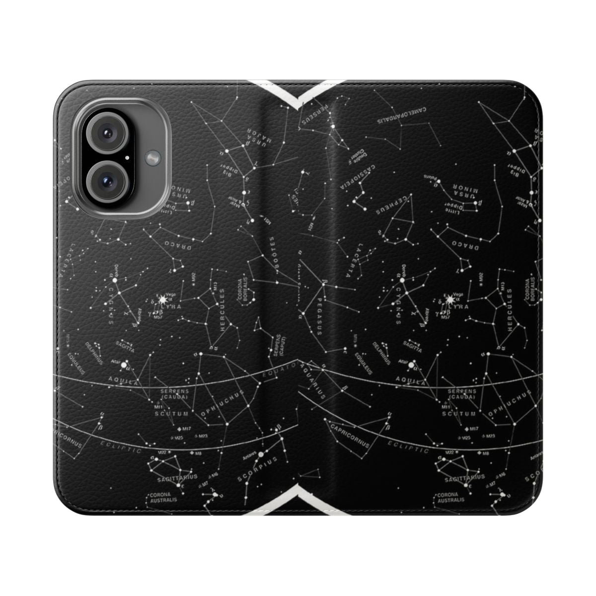 Cosmic constellation design phone case featuring a night sky with stars and planets