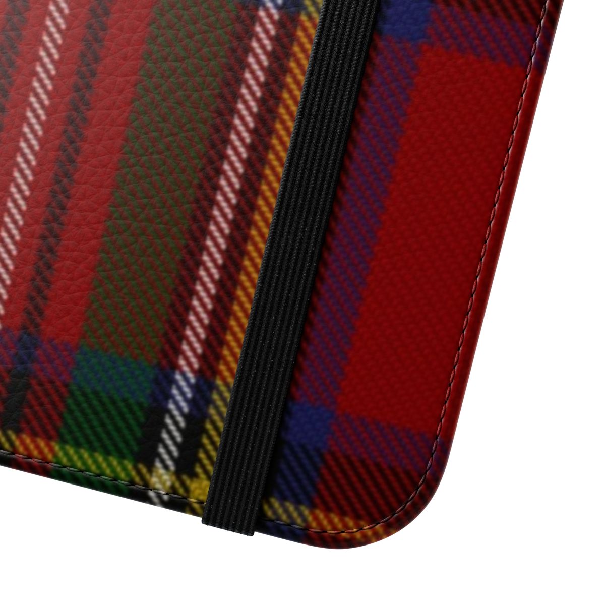 Royal Stewart inspired tartan plaid pattern printed on a smartphone phone case cover - Close Up