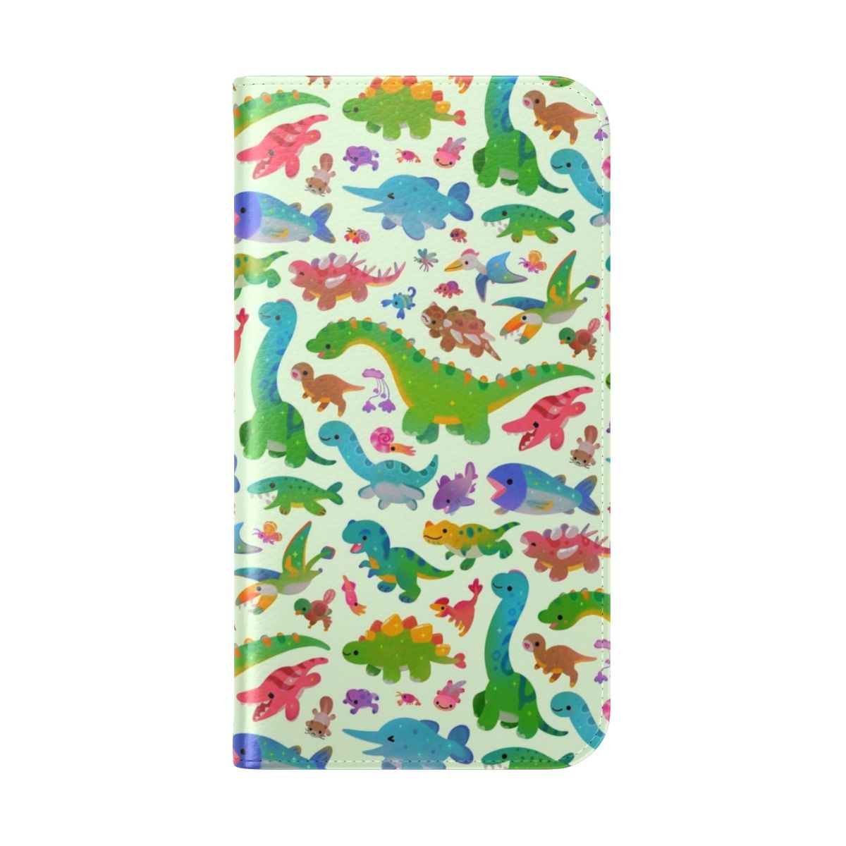 Pastel-colored dinosaur-themed flip cover phone case - Folded Back