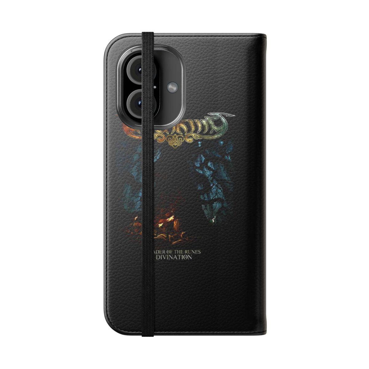 Elvenking-inspired flip phone case with a divination theme, ideal for heavy metal, power metal, folk metal, progressive metal, and symphonic metal fans. - Folded Front