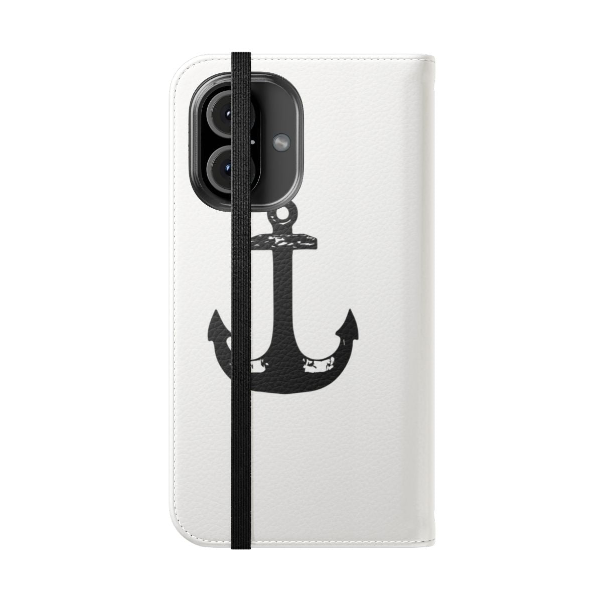 Black and white anchor silhouette design on a phone case cover - Folded Front