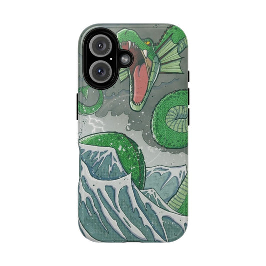 Colorful illustration of a dragon-like sea monster on a magnetic phone case