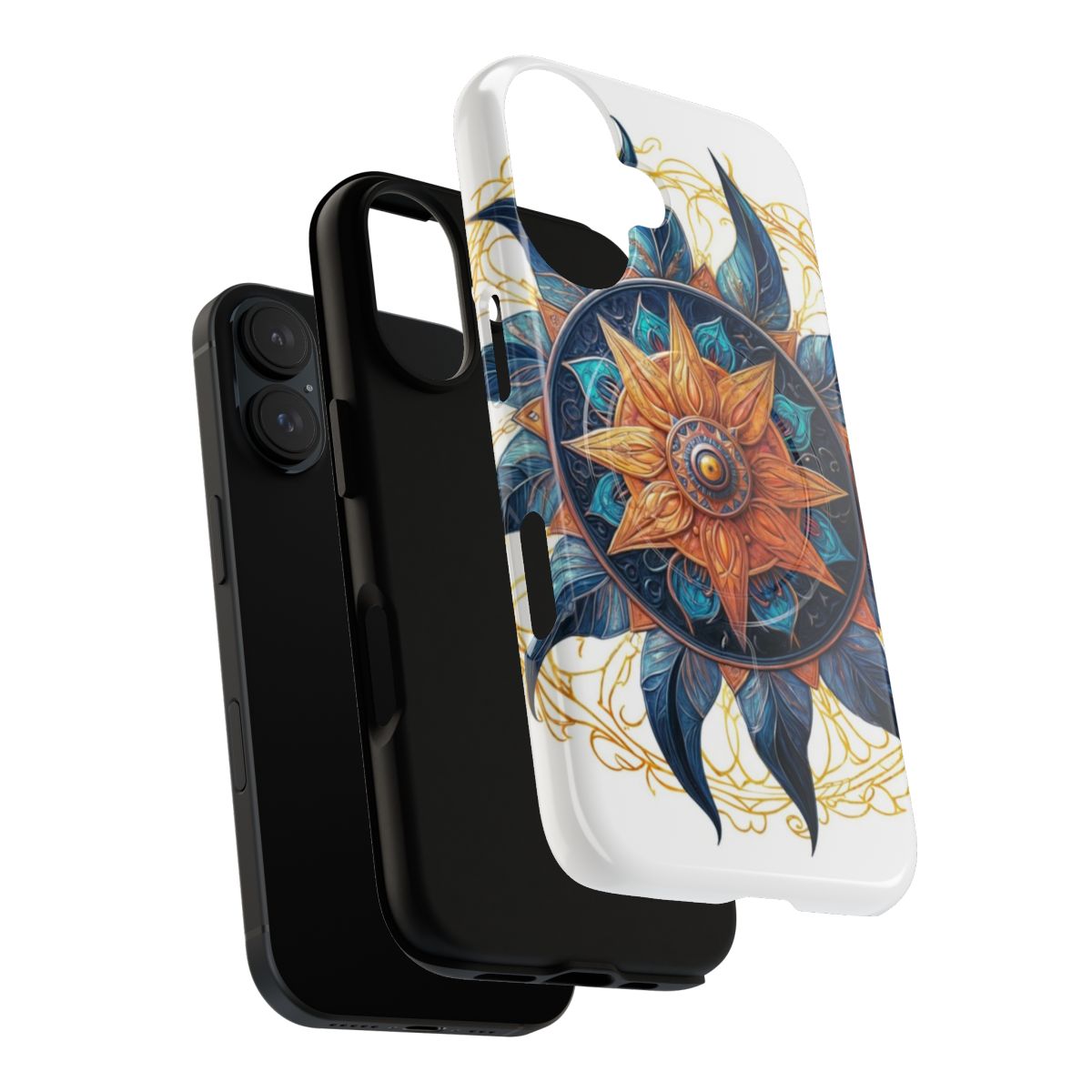 Colorful mandala design phone case with a protective, tough shell. - Layers