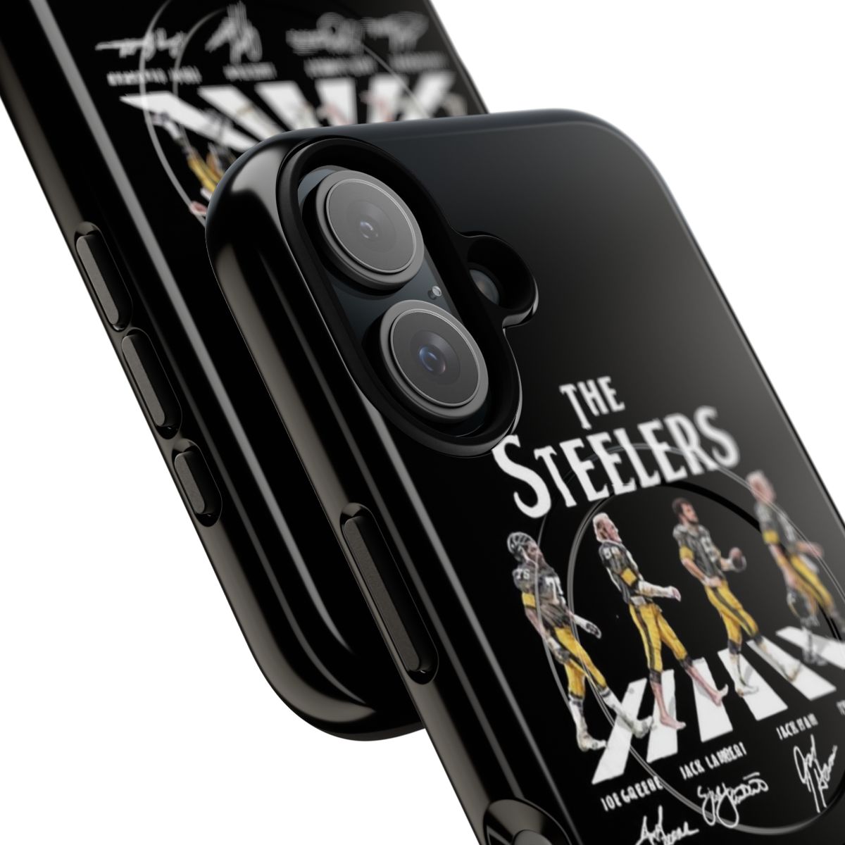 Magnetic tough phone case featuring the colors and logo of the Pittsburgh Steelers football team - Detail