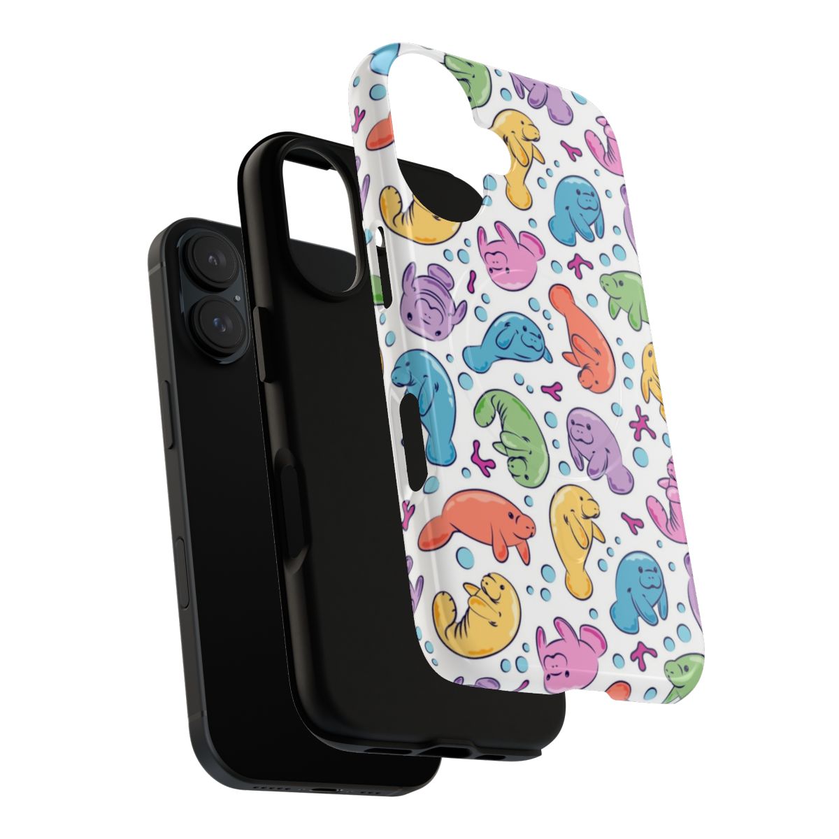 Vibrant underwater manatee pattern on a phone case with magnetic closure - Layers