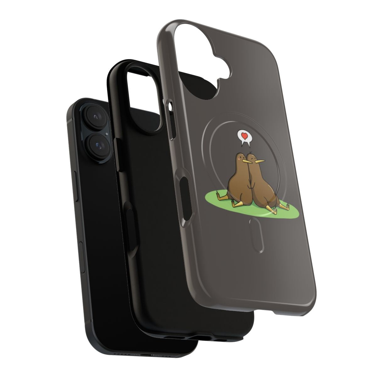 Magnetic tough phone case with a cute cartoon kiwi bird design - Layers